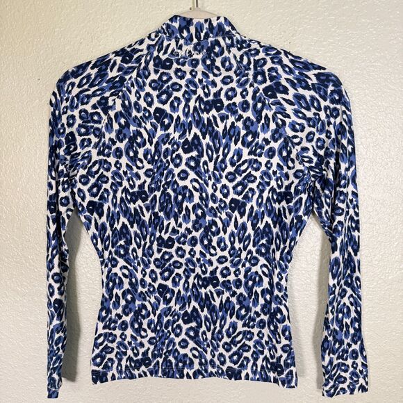 Johnny Was Calme Swim Shirt Women Small Surf Rashguard Top Leopard Blue Half Zip - Picture 2 of 10